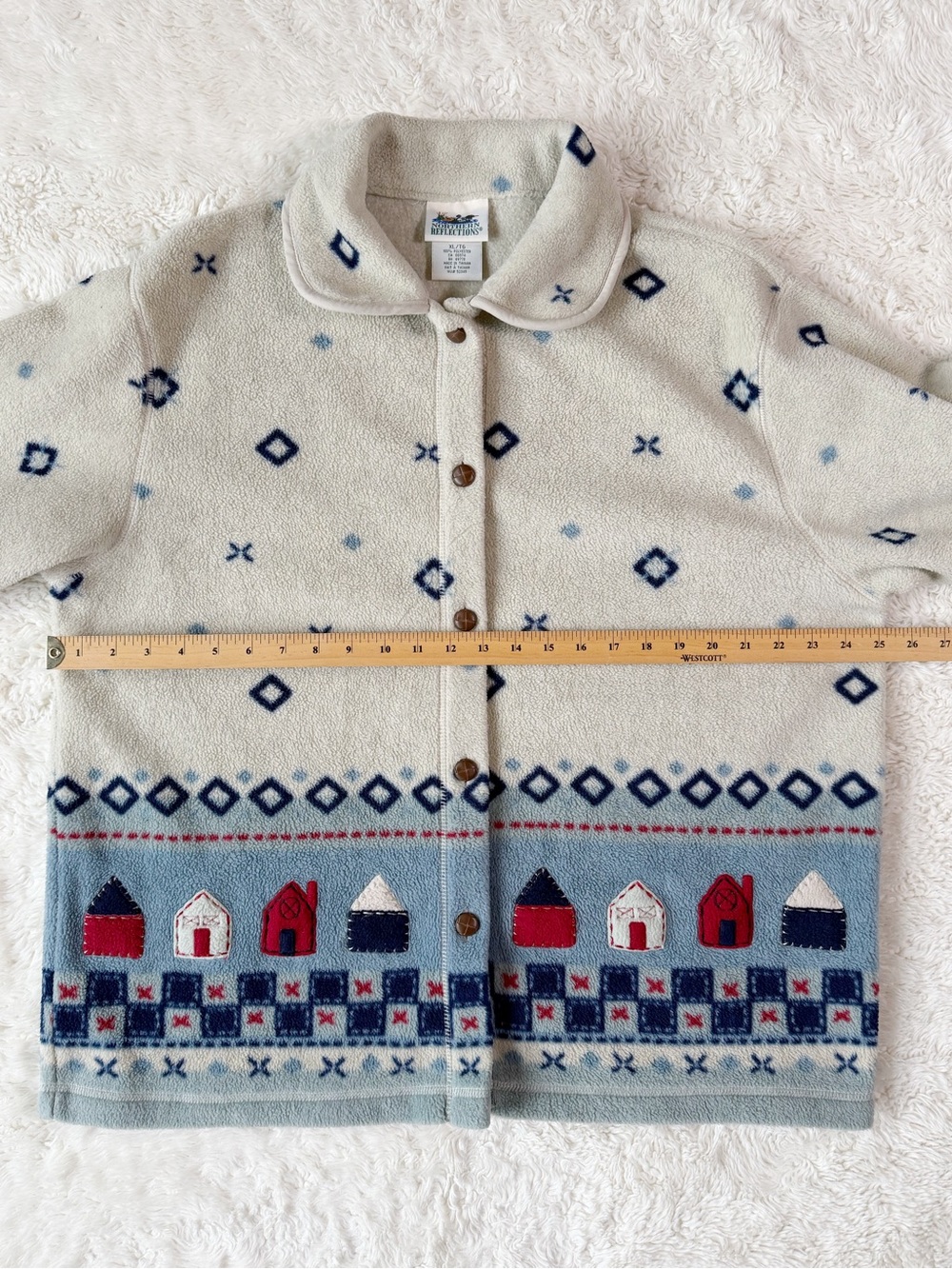 VTG Woman Cream Fleece Country Cottagecore Button Front Relax Sweater Jacket XL - Picture 6 of 7